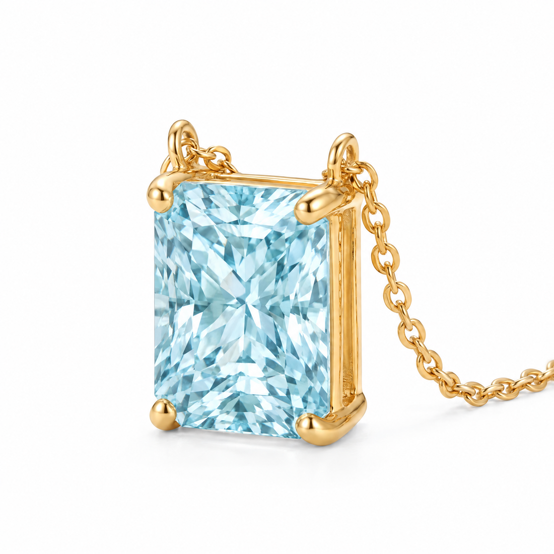 Radiant-Cut Aquamarine Solitaire Necklace in Solid Gold, main image — AI-generated design representation