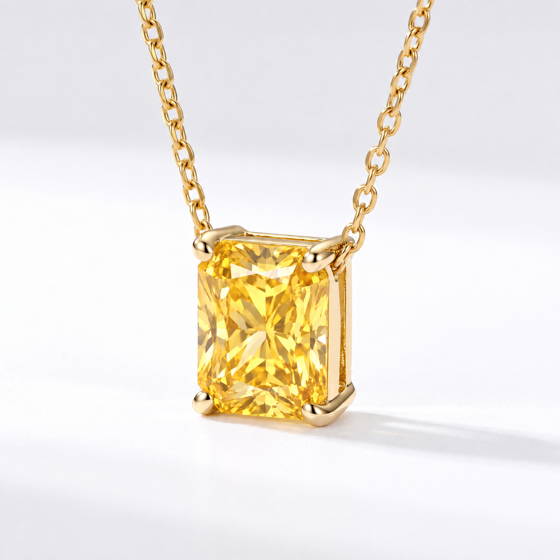 Radiant-Cut Yellow Sapphire Solitaire Necklace in Solid Gold, main image — AI-generated design representation