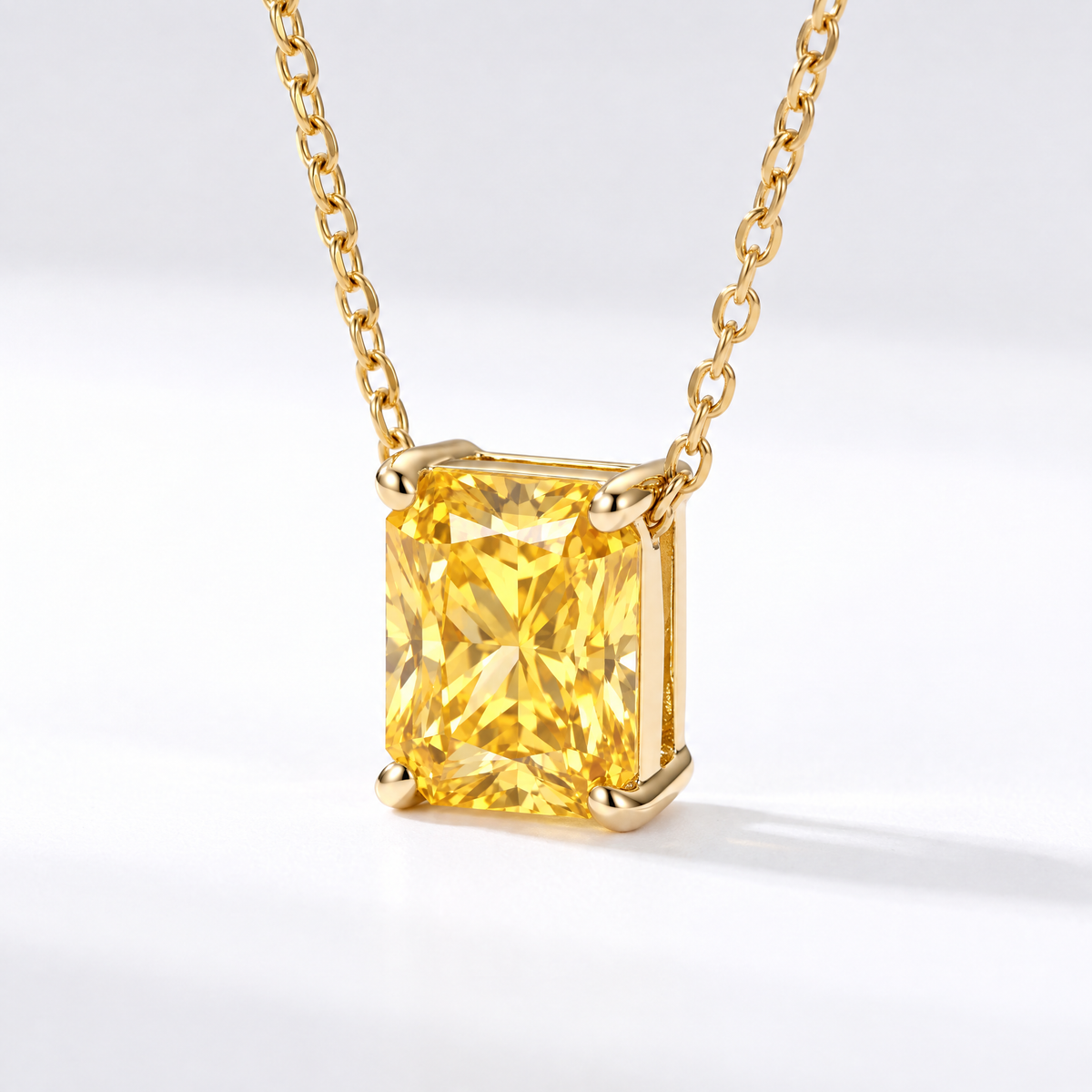 Radiant-Cut Yellow Sapphire Solitaire Necklace in Solid Gold, main image — AI-generated design representation
