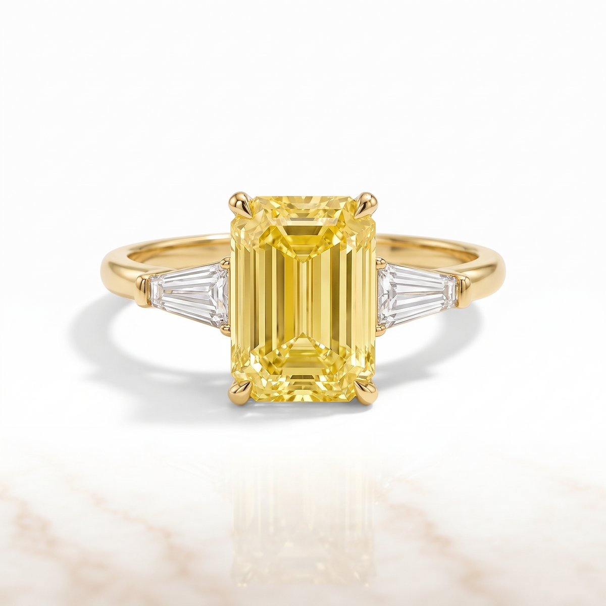 Regent Emerald-Cut Yellow Lab-Grown Diamond Three-Stone Engagement Ring front catalog view on white background