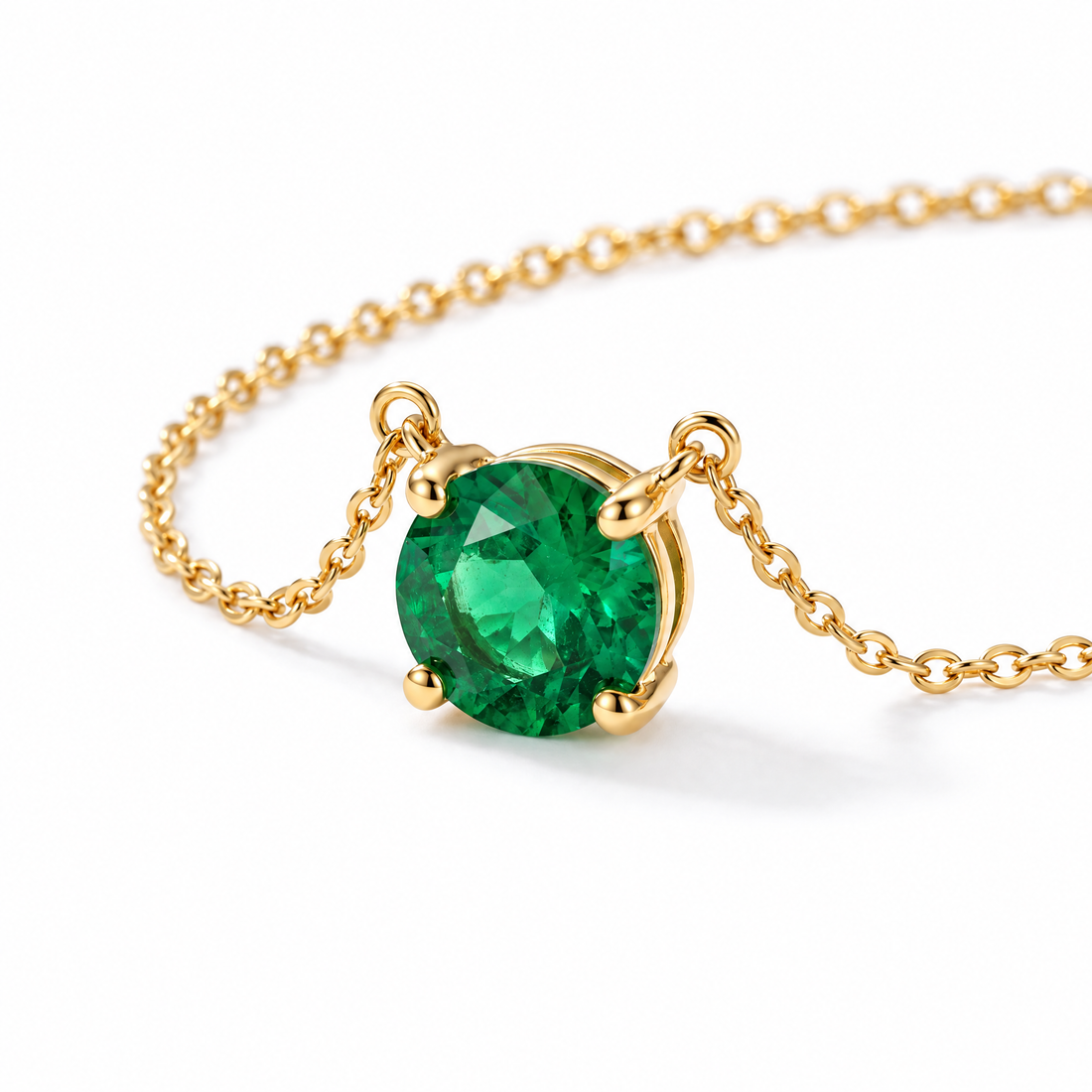 Round-Cut Emerald Solitaire Necklace in Solid Gold, main image — AI-generated design representation