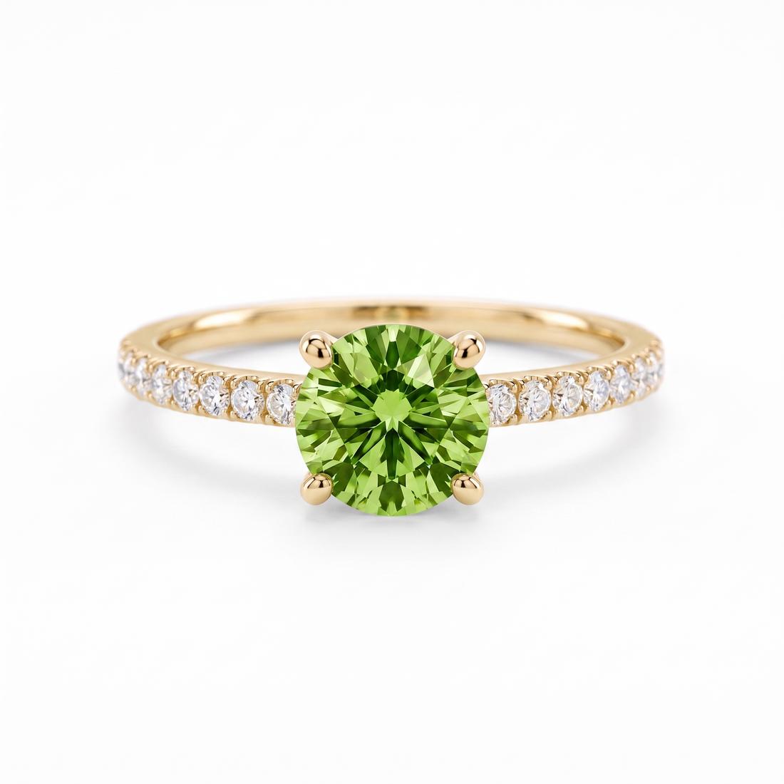 Green Round Lab-Grown Diamond Pavé Engagement Ring front catalog view on white background