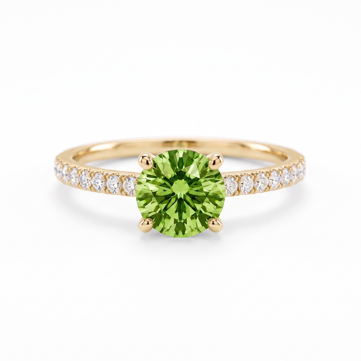 Green Round Lab-Grown Diamond Pavé Engagement Ring front catalog view on white background
