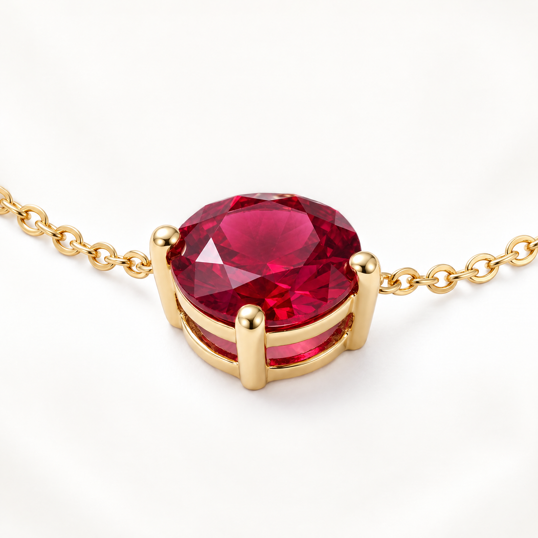 Round-Cut Ruby Solitaire Necklace in Solid Gold, main image — AI-generated design representation
