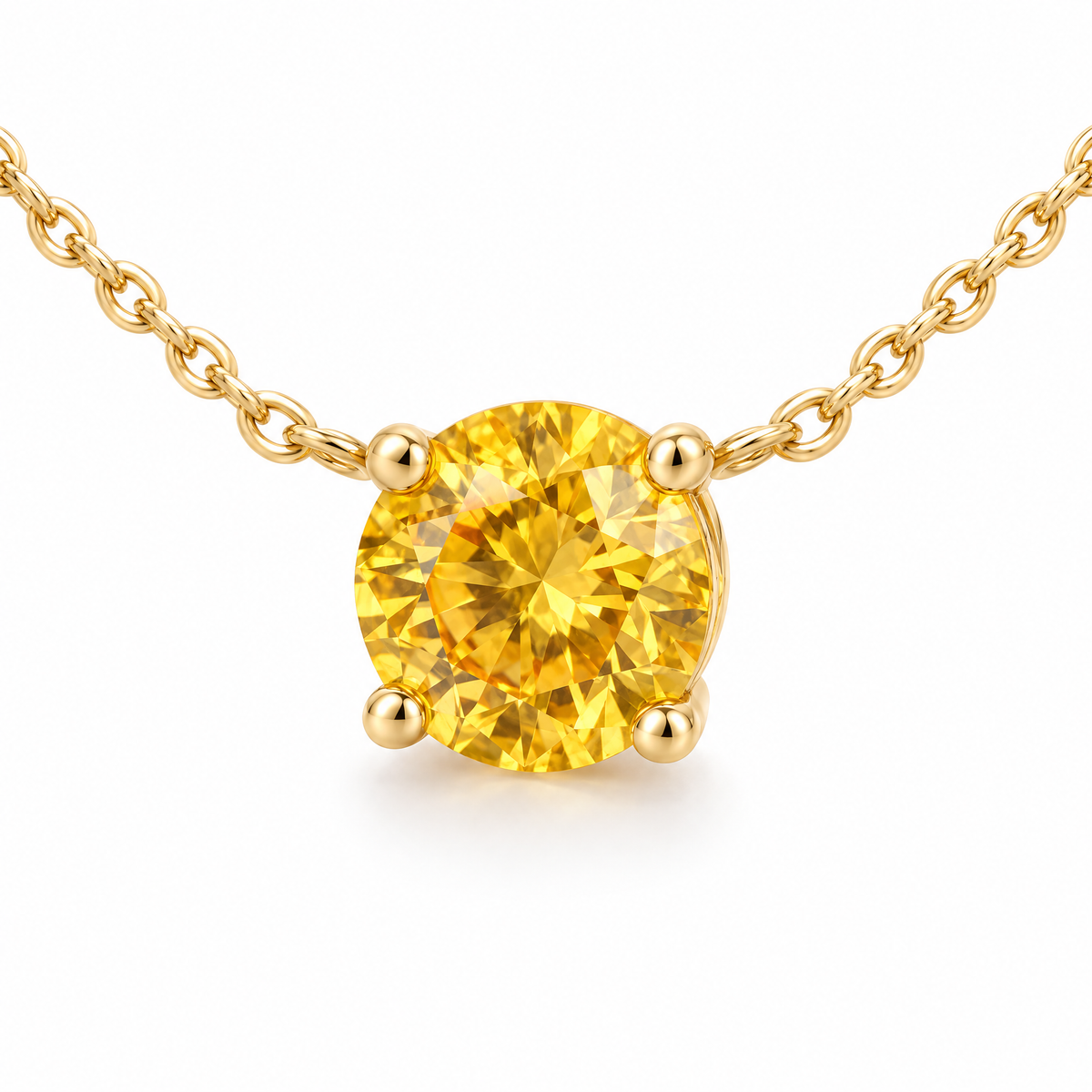 Round-Cut Yellow Sapphire Solitaire Necklace in Solid Gold, main image — AI-generated design representation