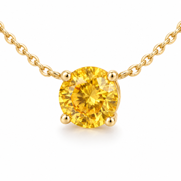 Round-Cut Yellow Sapphire Solitaire Necklace in Solid Gold, main image — AI-generated design representation