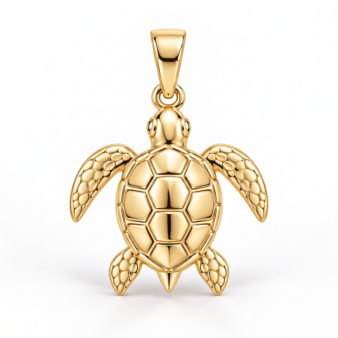 Sea Turtle Gold Pendant front catalog view on white background