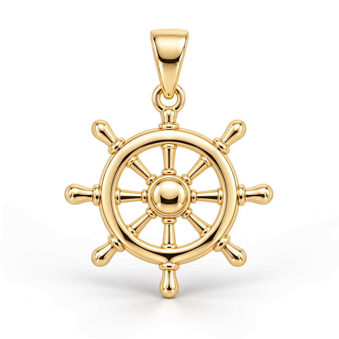 Ship's Wheel Gold Pendant front catalog view on white background