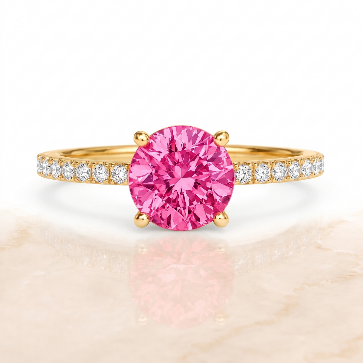 Solara Round Pink Lab-Grown Diamond Pavé Engagement Ring front catalog view on white background