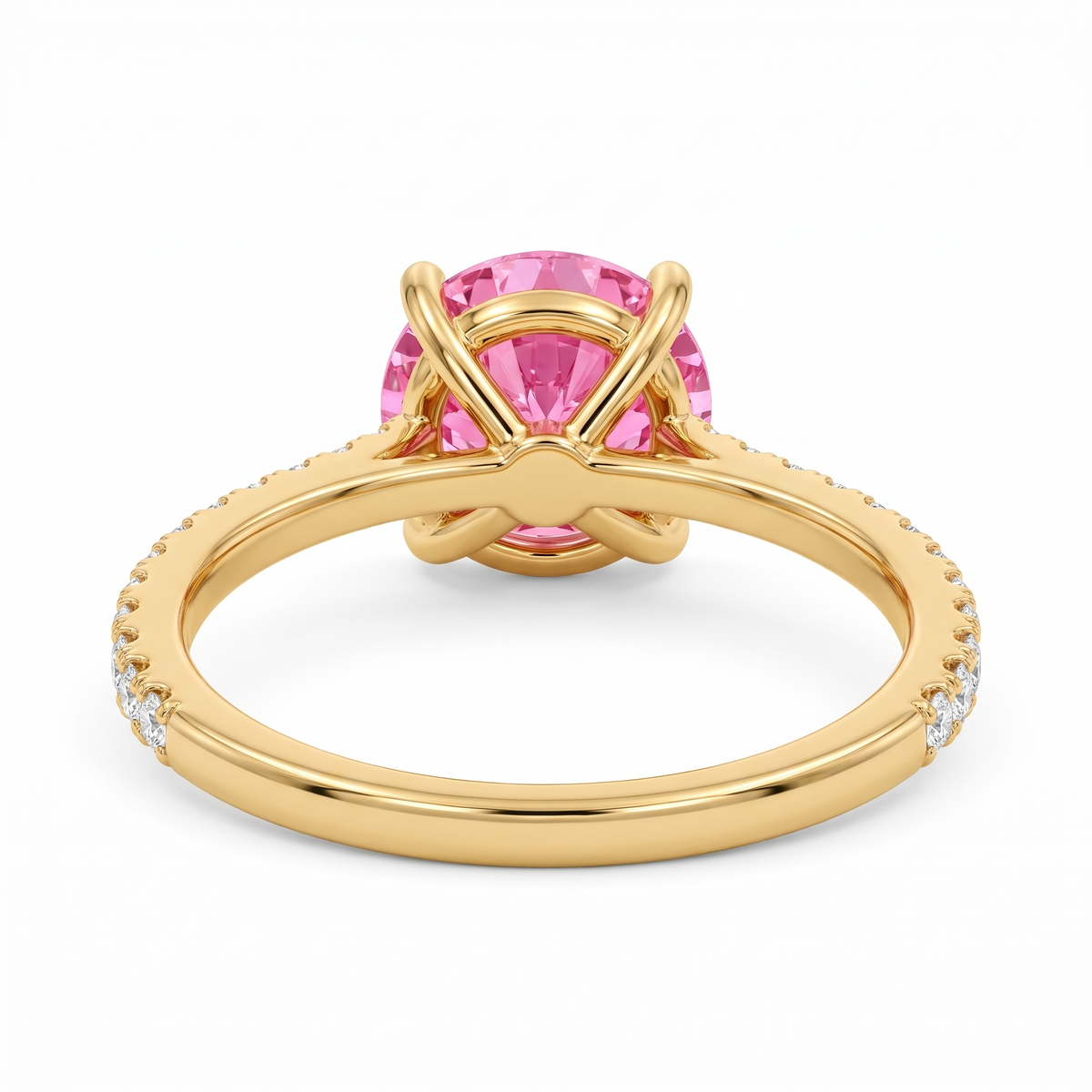 Solara Round Pink Lab-Grown Diamond Pavé Engagement Ring side and rear construction view on white background