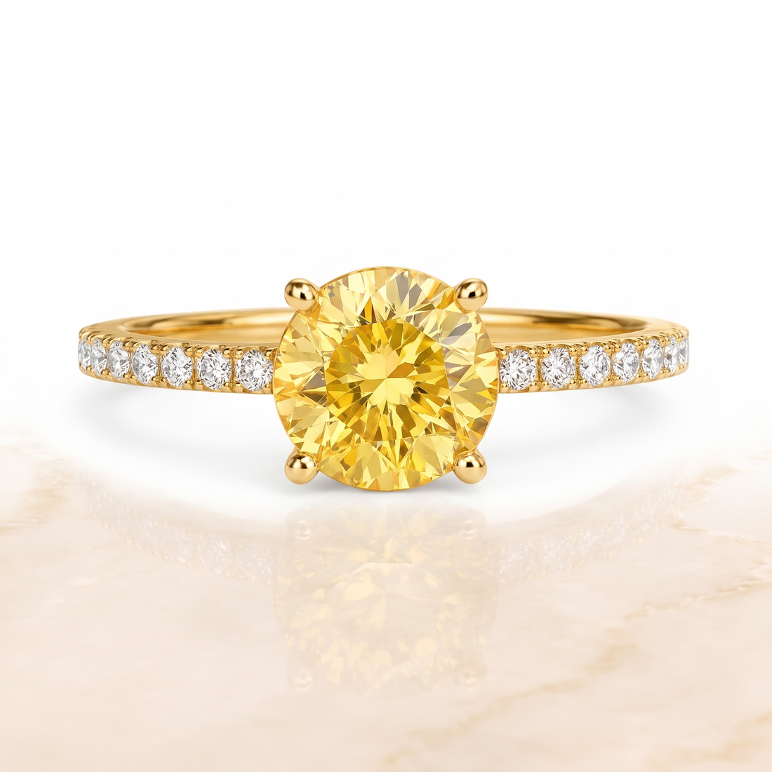 Solara Round Yellow Lab-Grown Diamond Pavé Engagement Ring front catalog view on white background