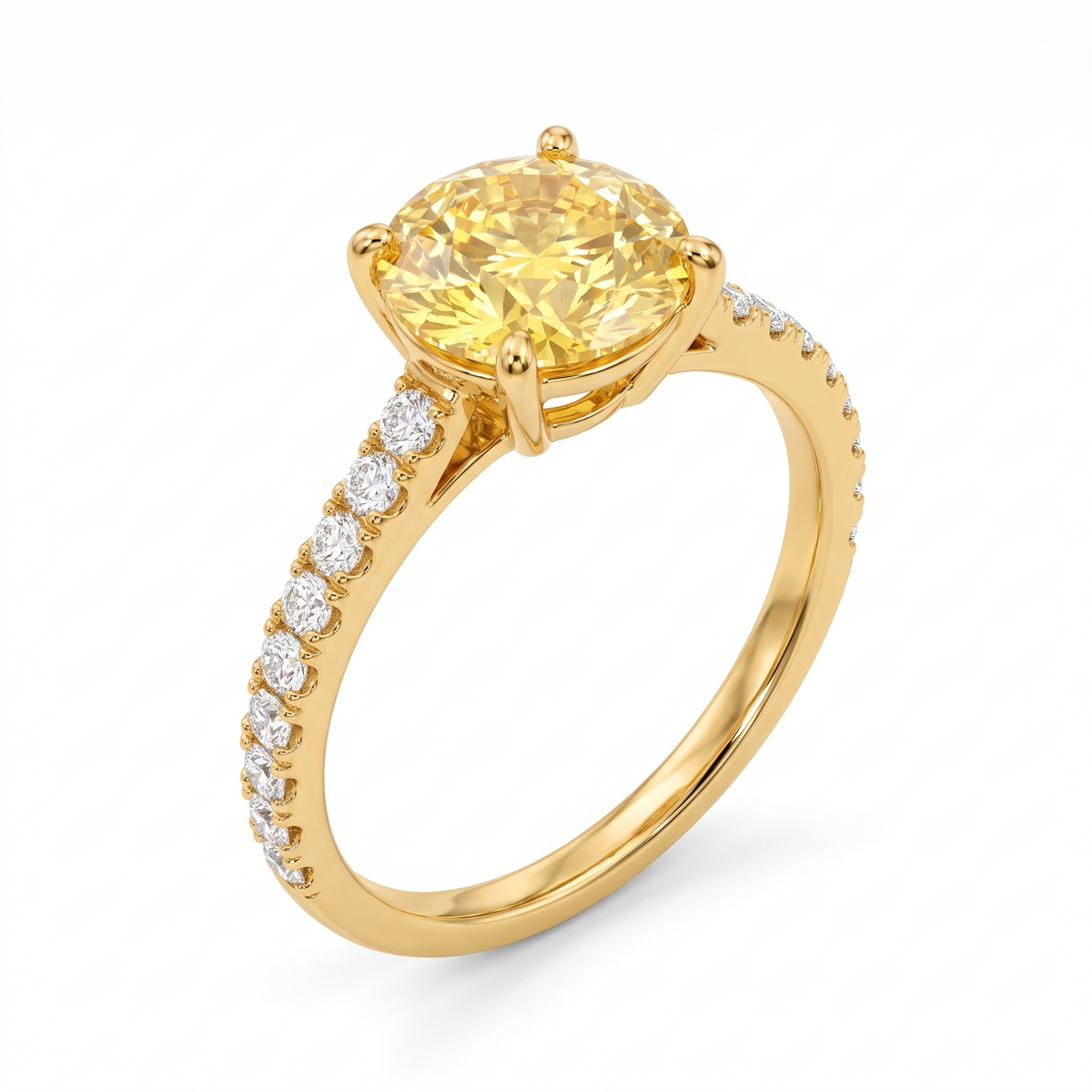 Solara Round Yellow Lab-Grown Diamond Pavé Engagement Ring three-quarter catalog view on white background