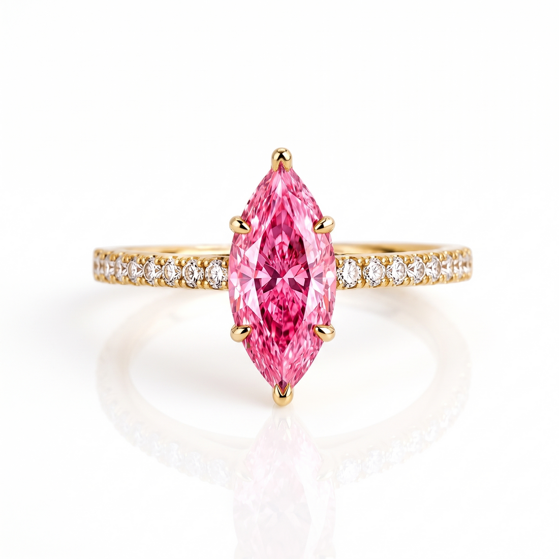 Soleil Marquise Pink Lab-Grown Diamond Pavé Engagement Ring front catalog view on white background