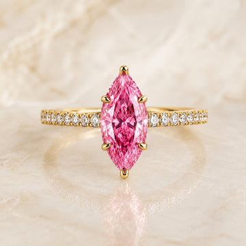 Soleil marquise pink lab-grown diamond pavé engagement ring in yellow gold