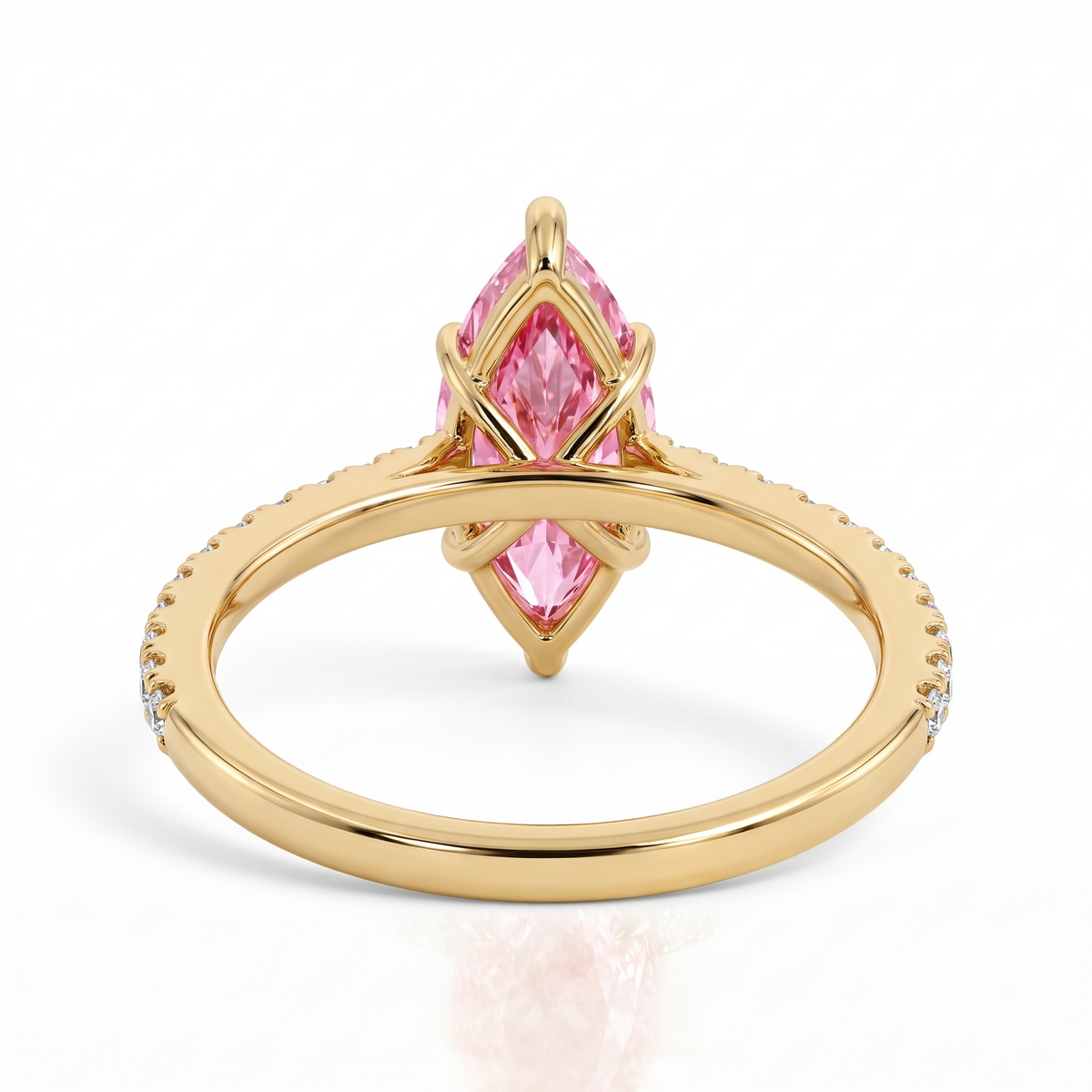 Soleil Marquise Pink Lab-Grown Diamond Pavé Engagement Ring side and rear construction view on white background
