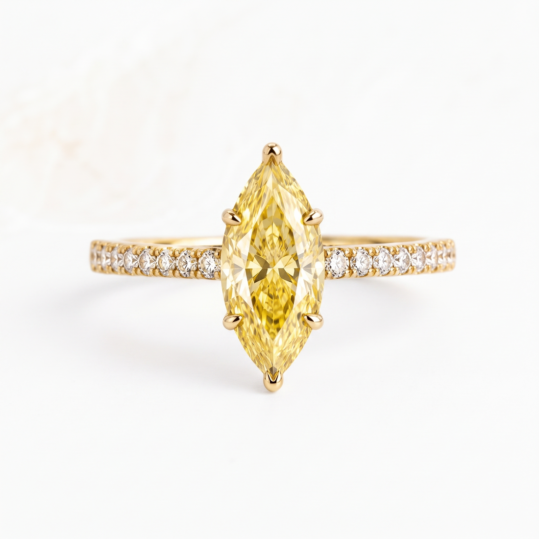 Soleil Marquise Yellow Lab-Grown Diamond Pavé Engagement Ring front catalog view on white background