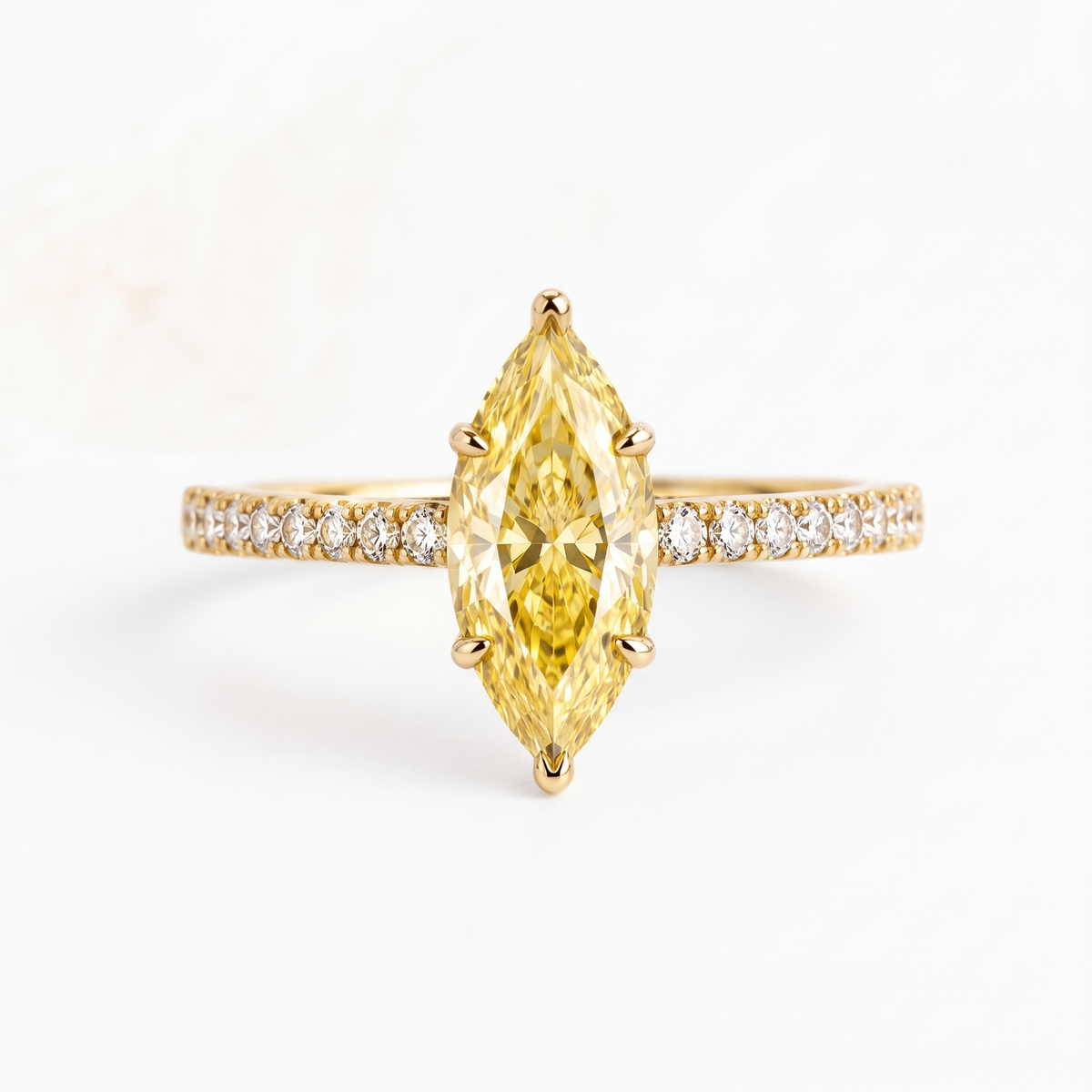 Soleil Marquise Yellow Lab-Grown Diamond Pavé Engagement Ring front catalog view on white background
