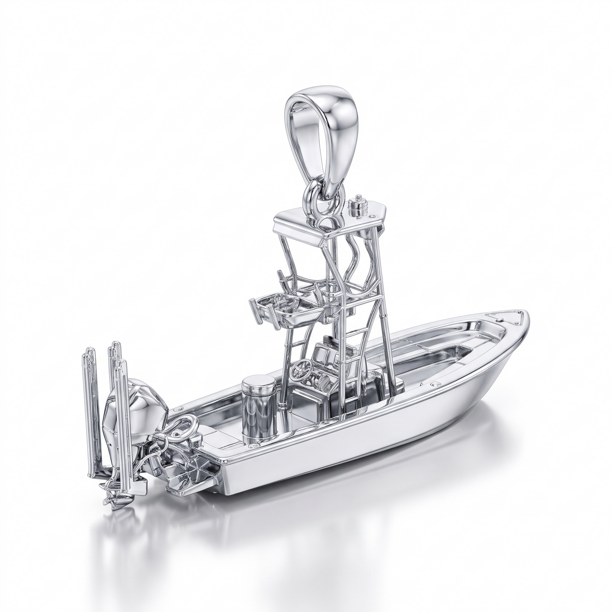 Solid Gold Wake Boat Pendant shown in white-gold color variation on white background