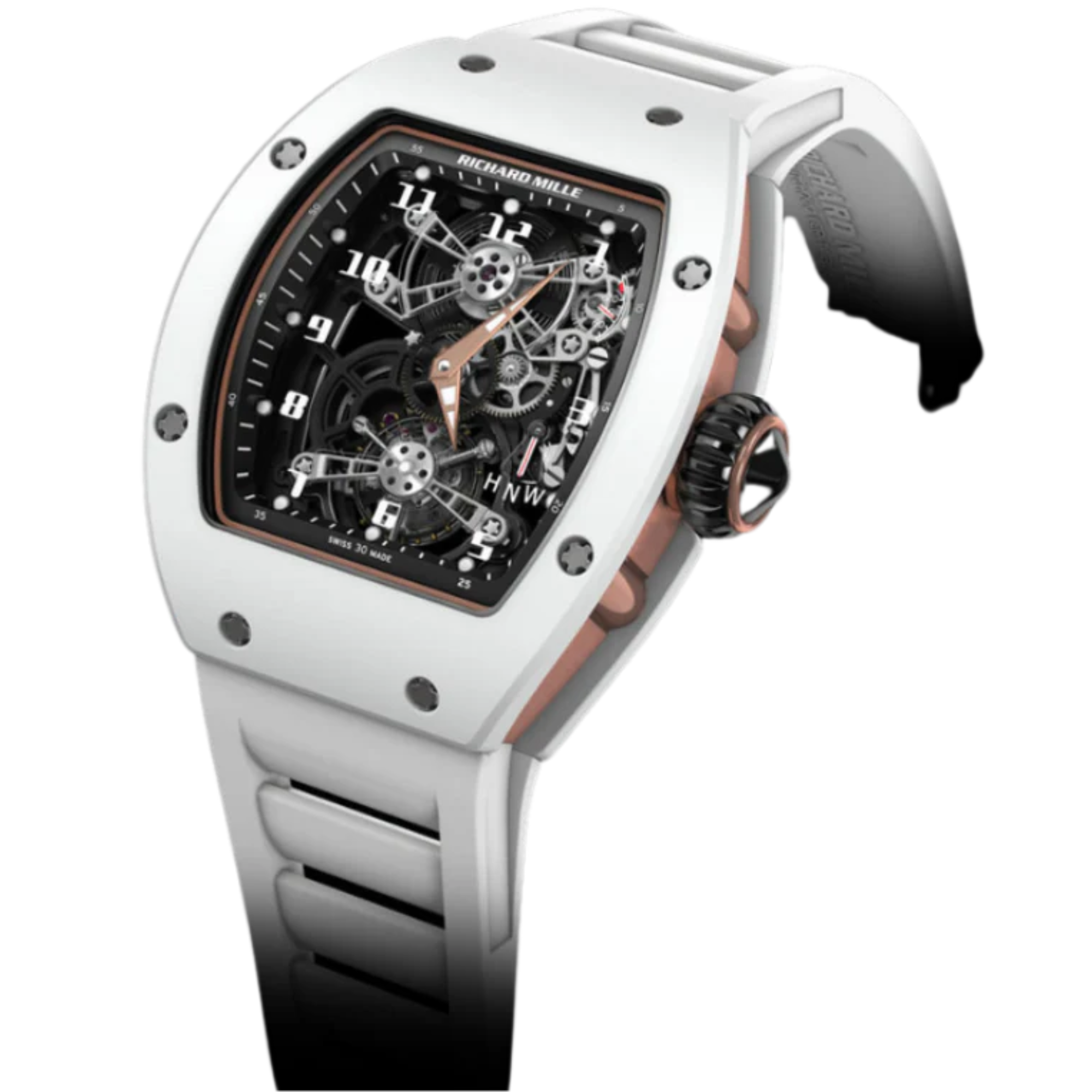 RM 17-01 White Ceramic White Rubber Strap Skeleton Dial White Ceramic and Red Gold Case