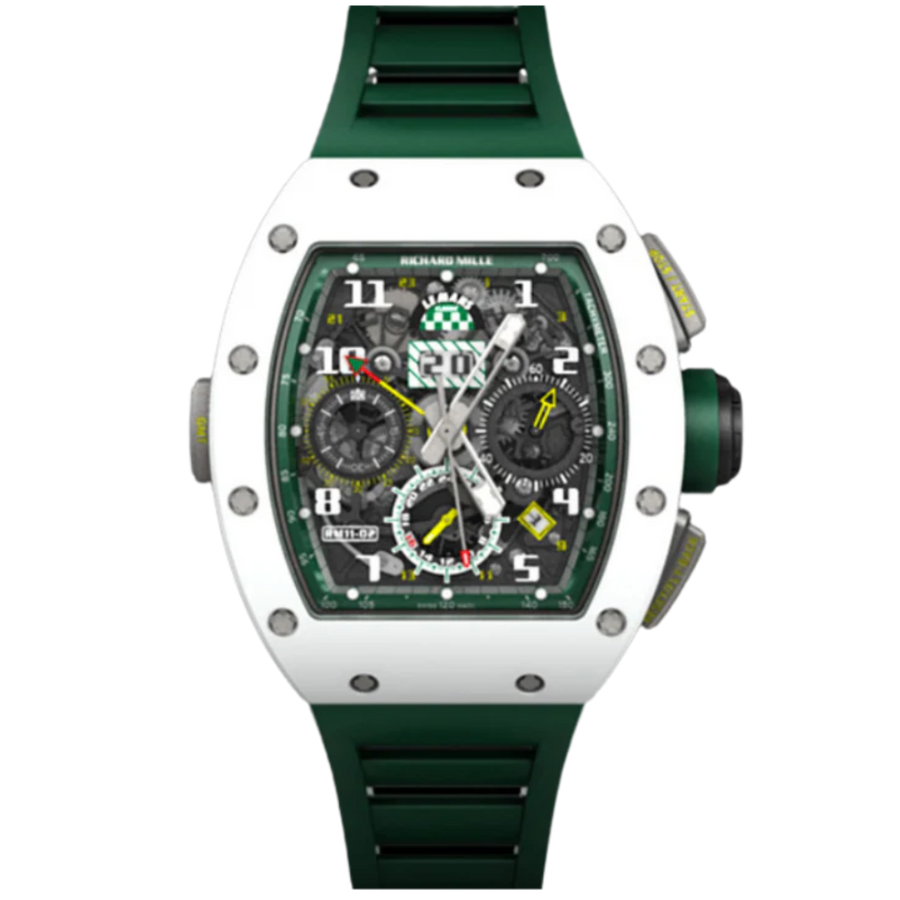 Richard Mille RM 011-02 Ceramic Diamond-Set Skeleton Dial Rubber Strap luxury watch at 1Luxury Miami