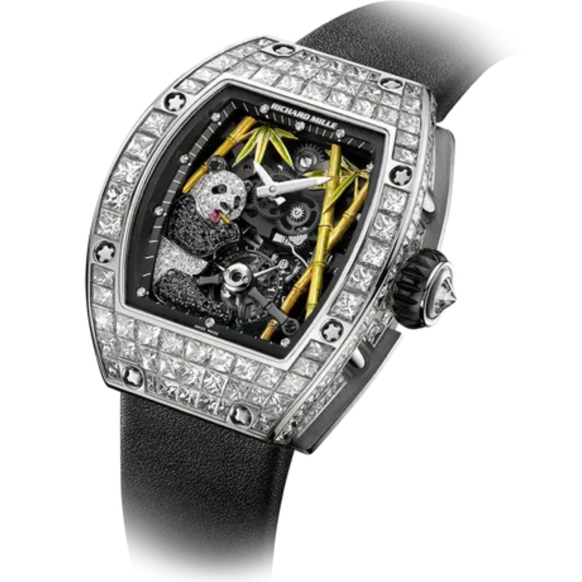 RM 26-01 Tourbillon Panda Black Alligator Strap White Gold Diamond Set Case