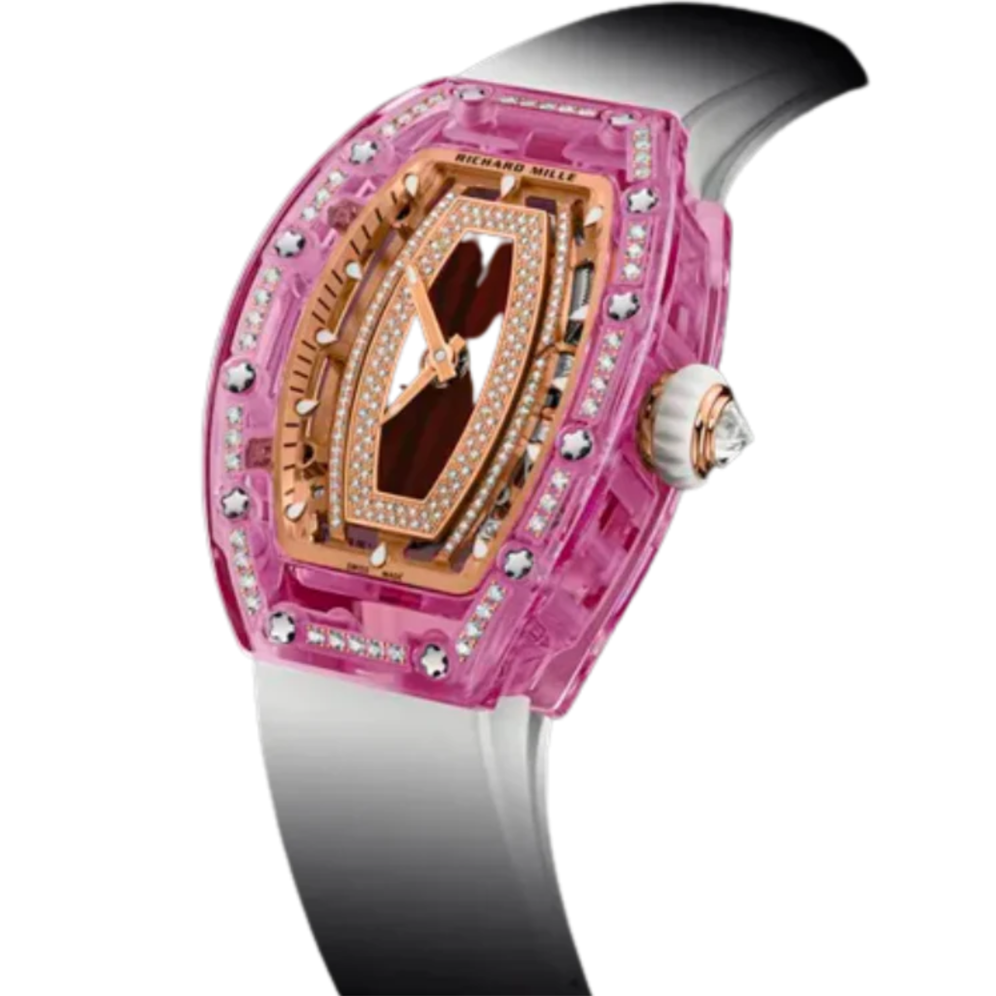 RM 07-02 Automatic Winding Sapphire Rubber Strap Mother-Of-Pearl Jasper or Pave-Set Stones Dial Colored Sapphire Case
