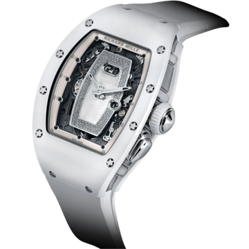 RM 037 Ladies’ White Ceramic Rubber Strap Mother-Of-Pearl Dial Encrusted With a Myriad of Diamonds White Gold Case