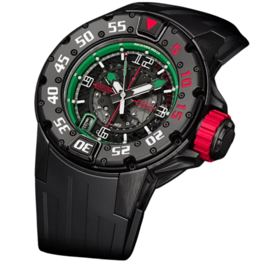 Richard Mille RM 028 Titanium Diamond-Set Rubber Strap luxury watch at 1Luxury Miami