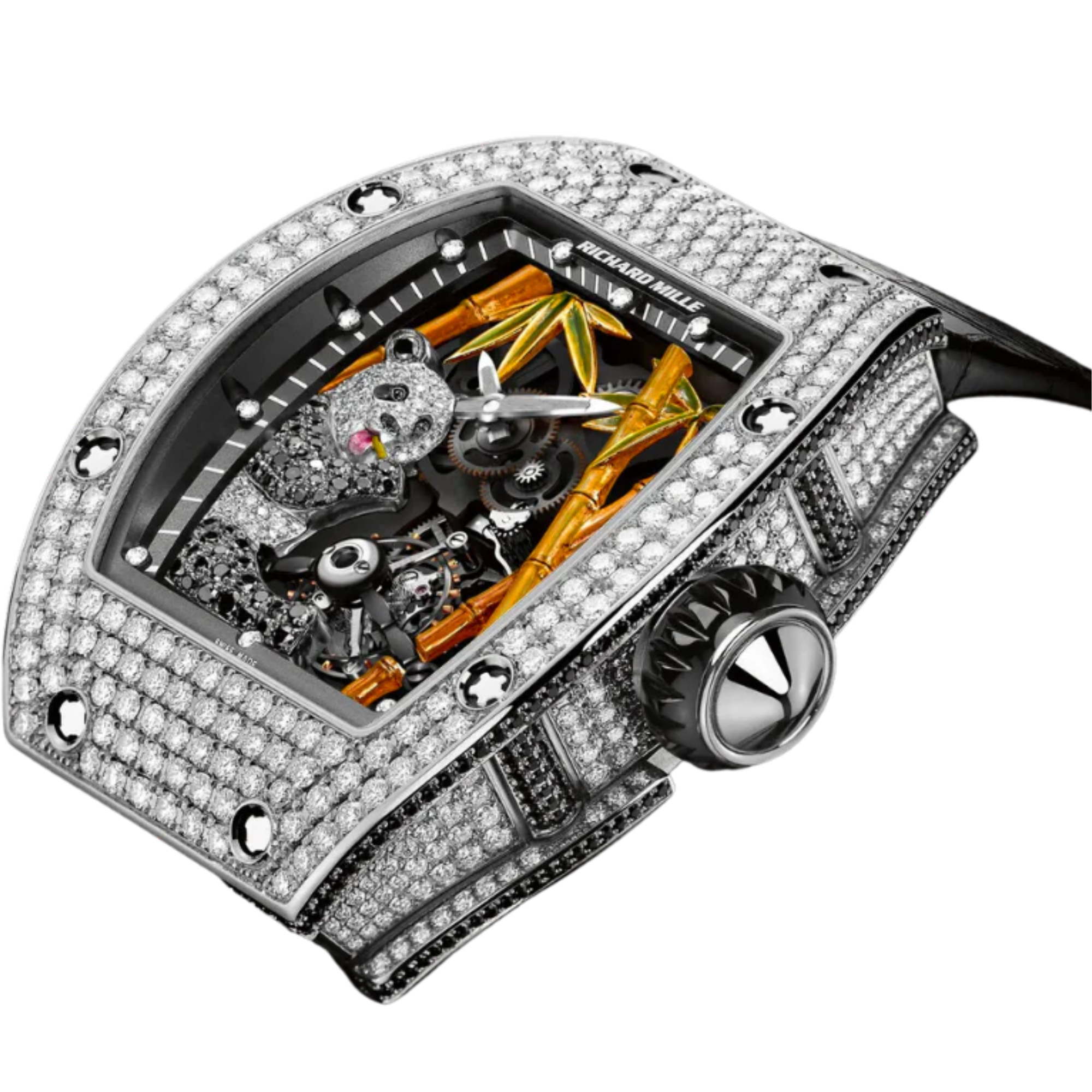 RM 26-01 Tourbillon Panda Black Alligator Strap White Gold Diamond Set Case