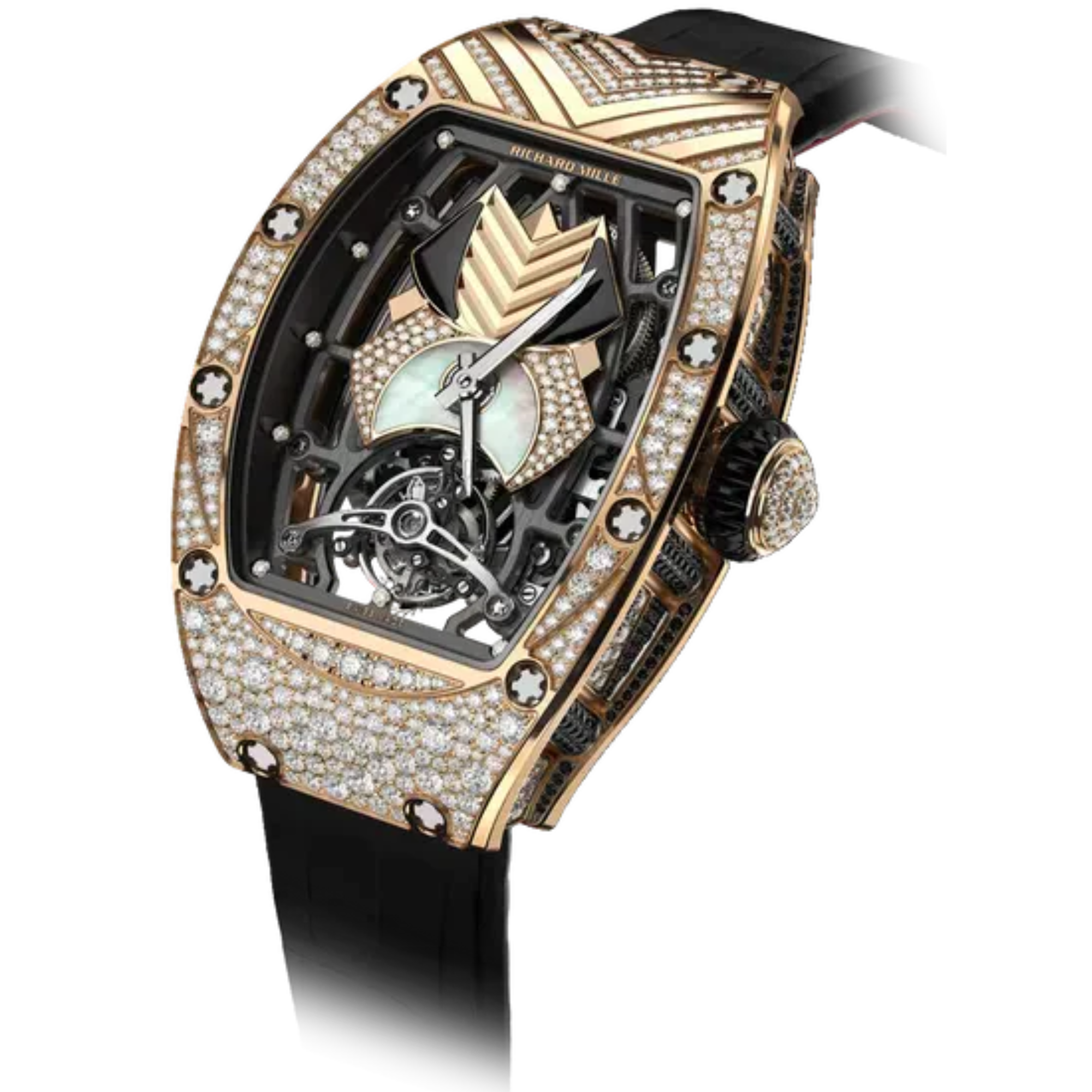 RM 71-01 Automatic Tourbillon Talisman Black Rubber Strap Red Gold Diamond Set Case