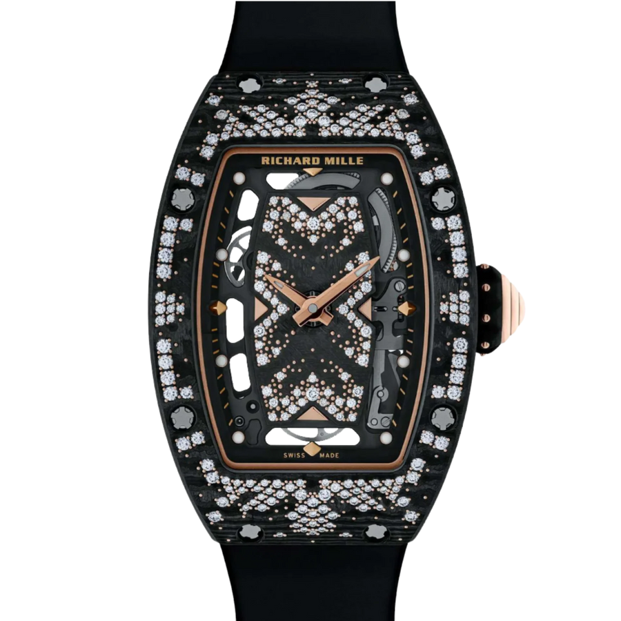 Richard Mille RM 07-01 Red Gold Carbon TPT Diamond-Set Rubber Strap luxury watch at 1Luxury Miami