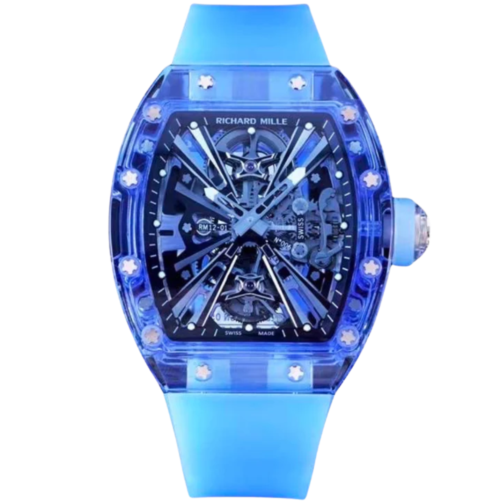 RM 012-01 Sapphire Blue Tourbillion Automatic Titanium Bracelet Transparent Dial
