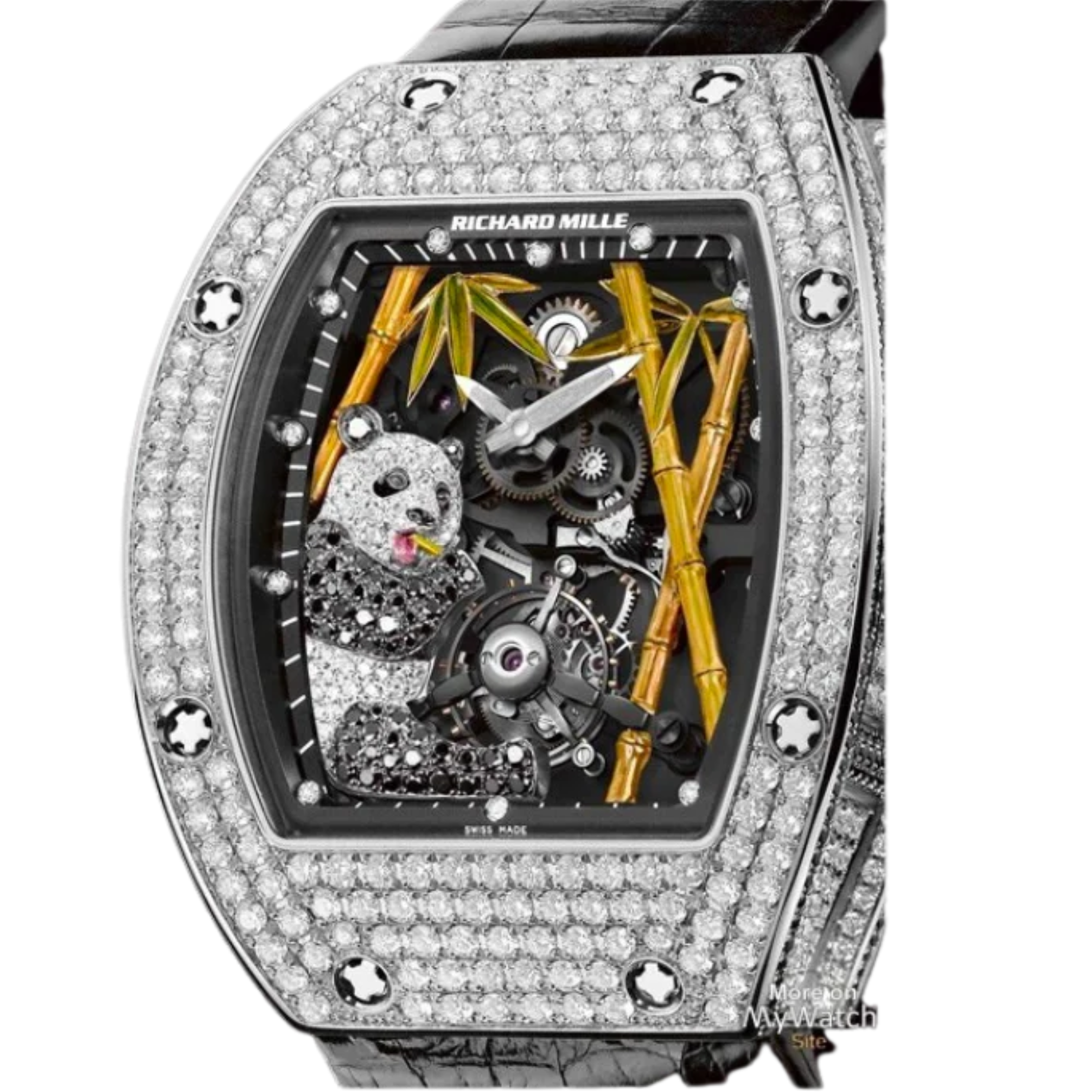 RM 26-01 Tourbillon Panda Black Alligator Strap White Gold Diamond Set Case