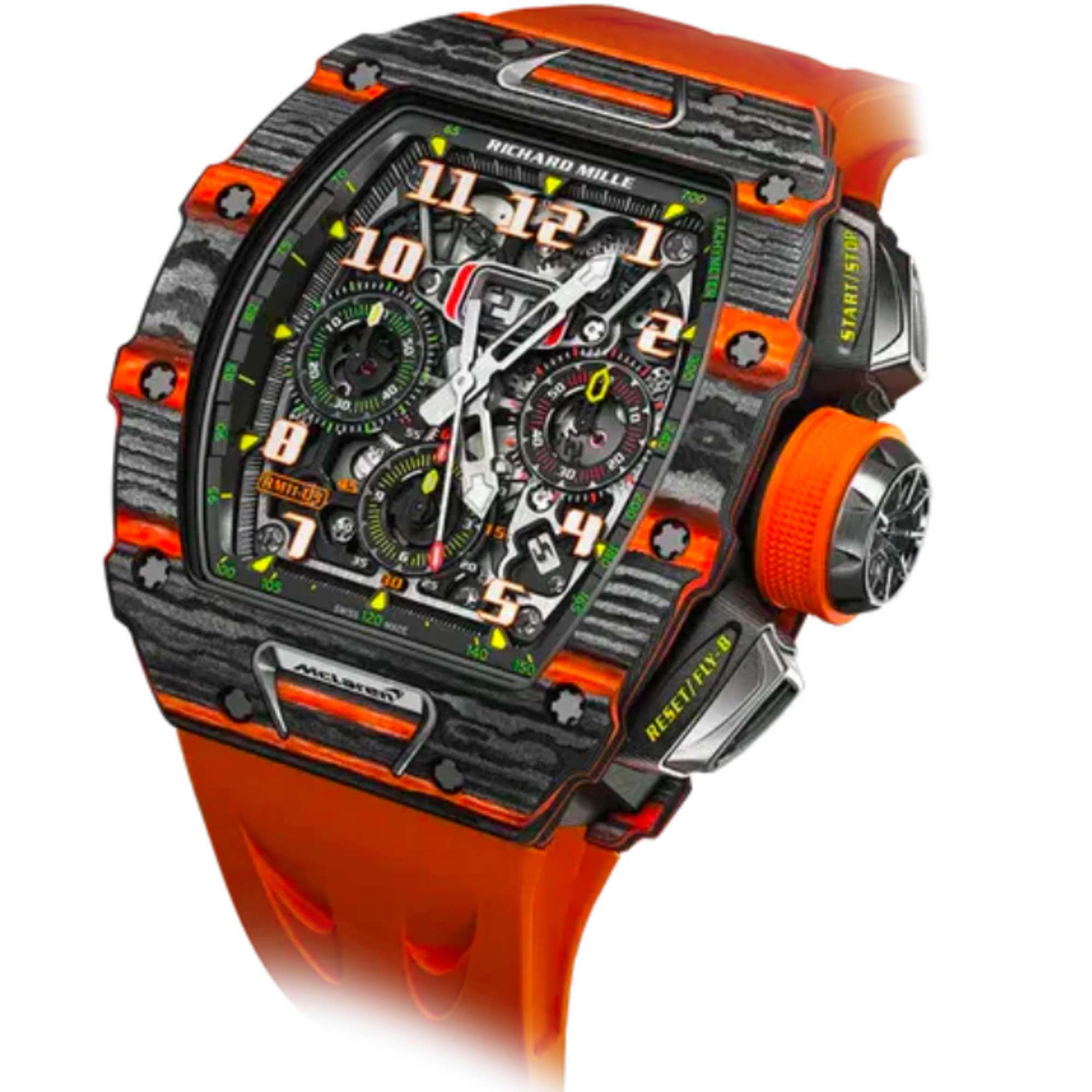 RM 011-03 McLaren Flyback Chronograph Special Edition Orange Quartz Automatic Rubber Strap Carbon Case