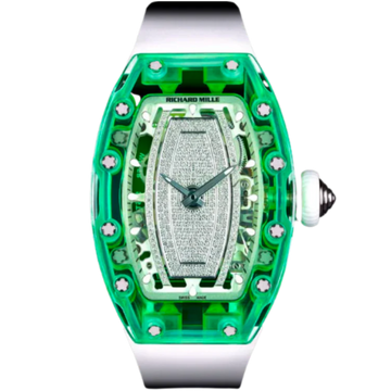 RM 07-02 Green Sapphire White Rubber Strap Green Mother-Of-Pearl Jasper or Pave Stones Dial Green Sapphire Case