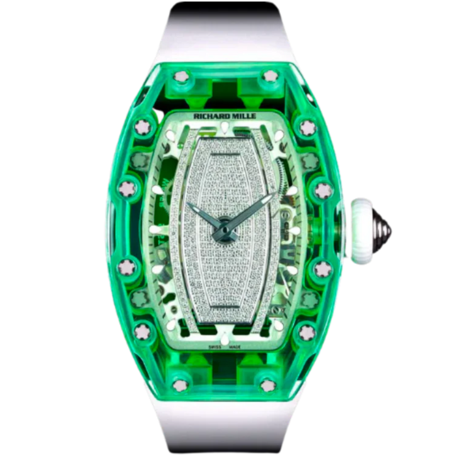 Richard Mille RM 07-02 Sapphire Diamond-Set Mother-Of-Pearl Jasper or Pave Stones Dial Rubber Strap luxury watch at 1Luxury Miami