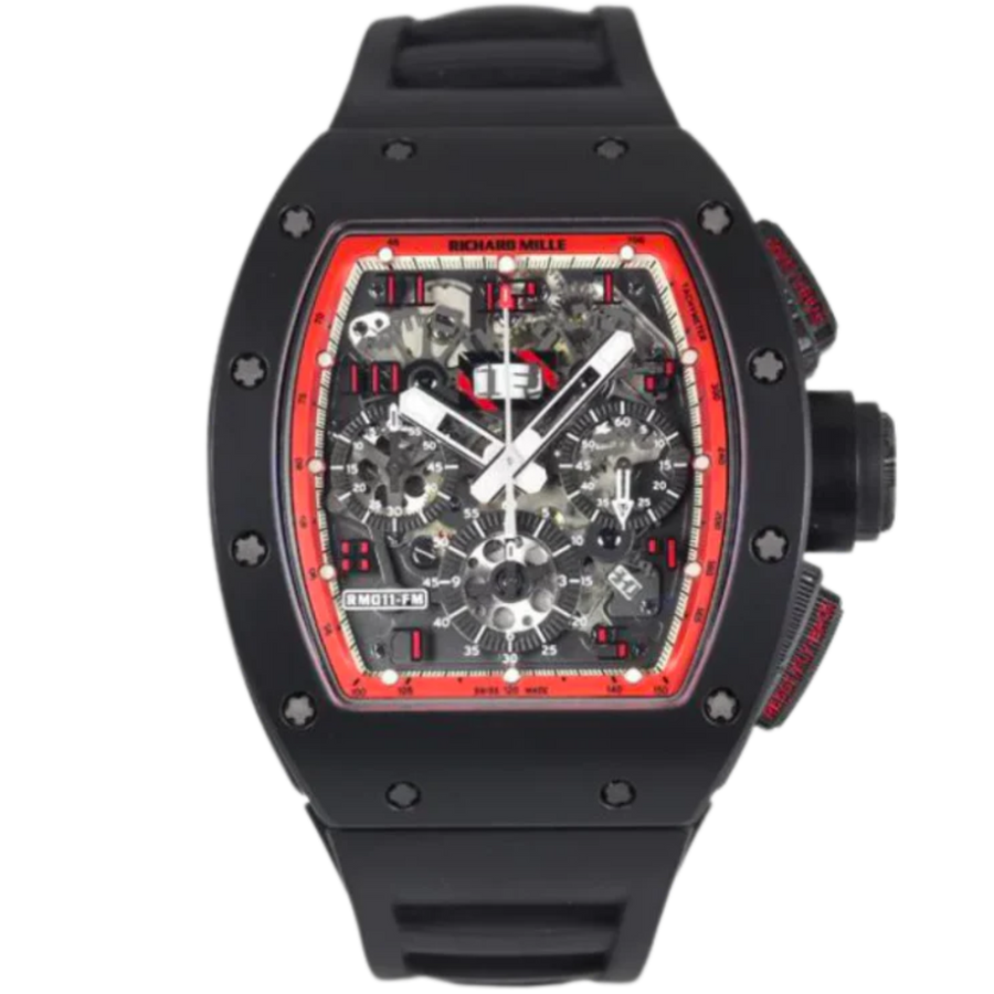 Richard Mille RM 011 Carbon TPT Diamond-Set Rubber Strap luxury watch at 1Luxury Miami