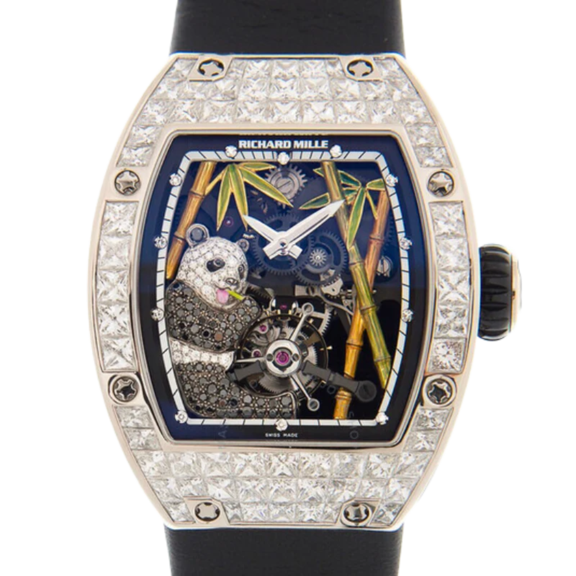 RM 26-01 Tourbillon Panda Black Alligator Strap White Gold Diamond Set Case