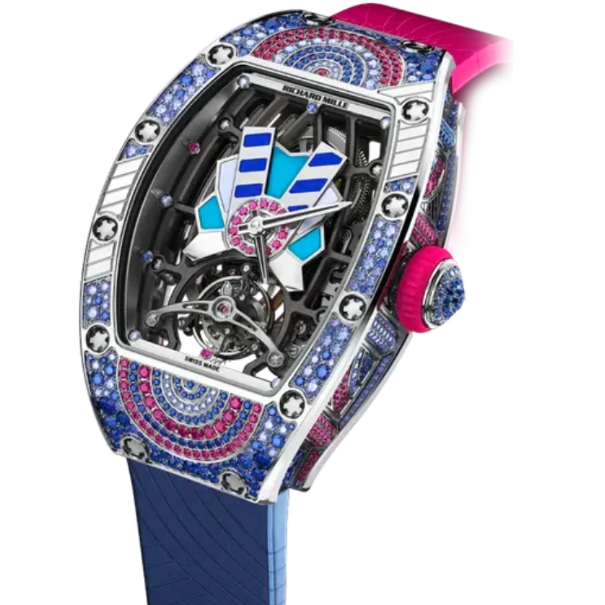 RM 71-02 Automatic Tourbillon Talisman Rubber Strap White Gold Sapphire Set Case