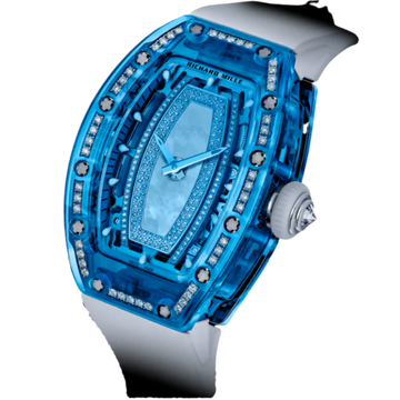RM 07-02 Blue Sapphire White Rubber Strap Blue Mother-Of-Pearl Jasper or Pave Stones Dial Blue Sapphire Case