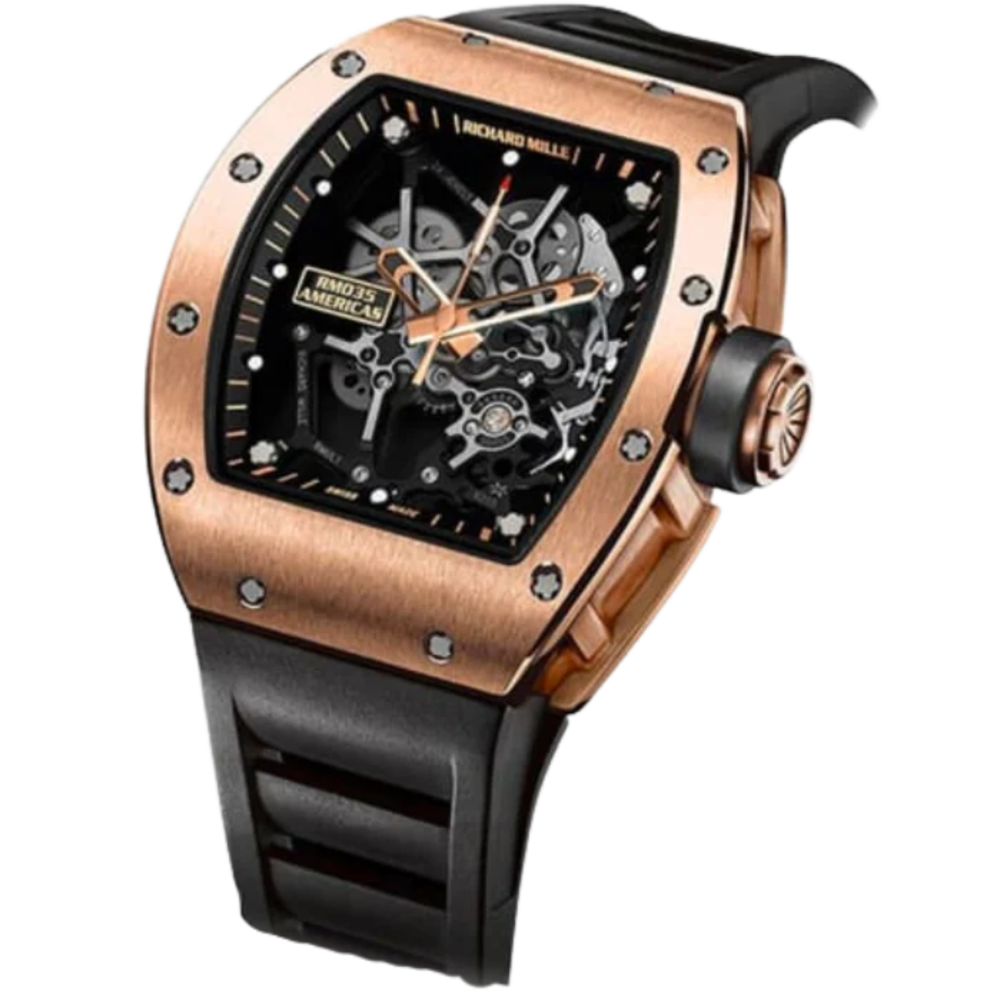 RM 035 Limited Edition 18K Rose Gold Toro Manual Winding Black Rubber Strap Rose Gold Case