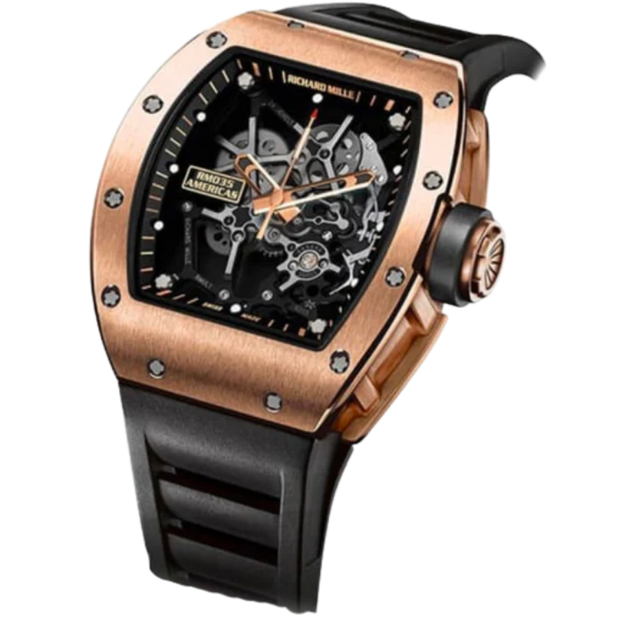 Richard Mille RM 035 Rose Gold Diamond-Set Rubber Strap luxury watch at 1Luxury Miami