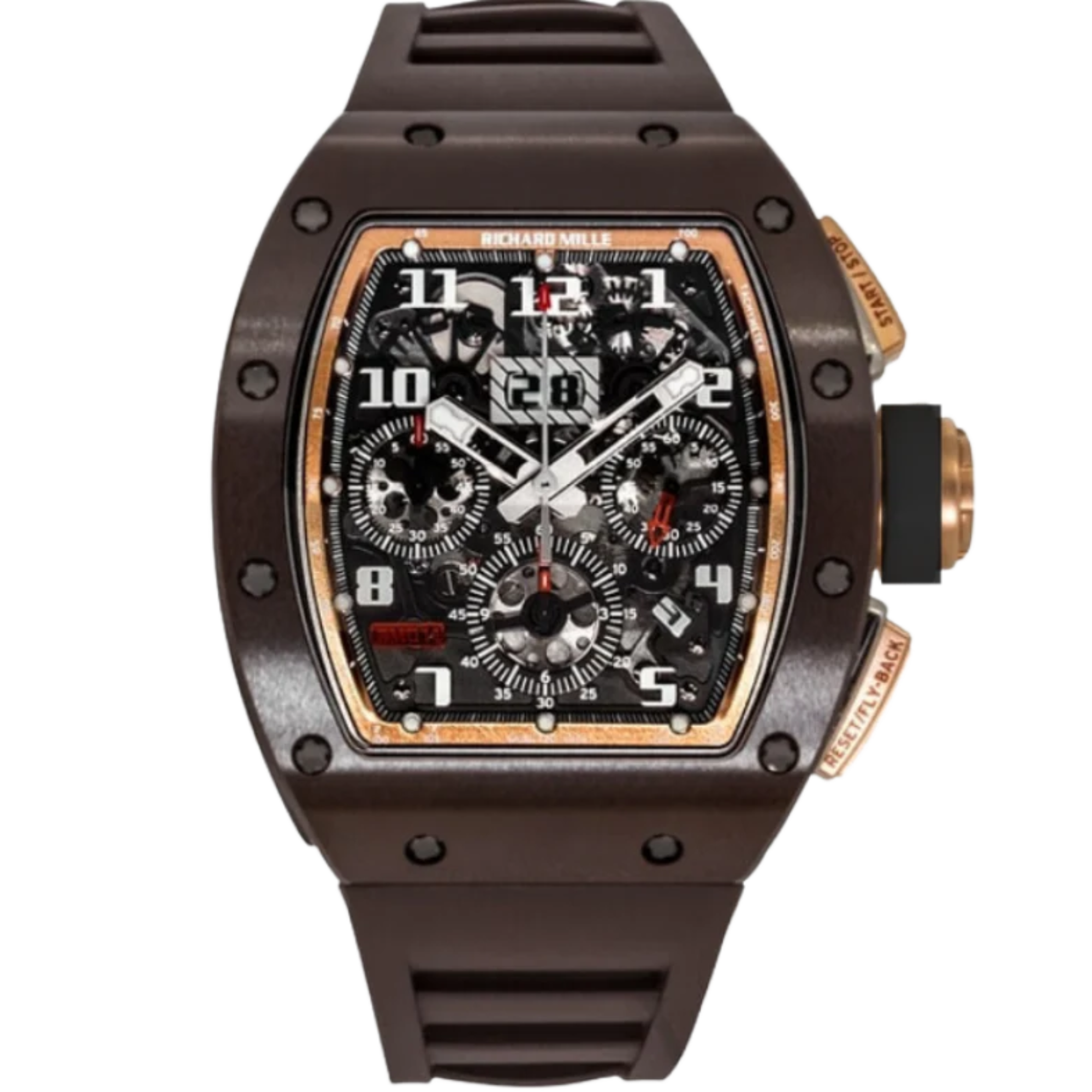 RM 011 Rose Gold Asia Edition Brown Rubber Strap Ceramic Case