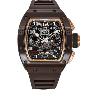 RM 011 Rose Gold Asia Edition Brown Rubber Strap Ceramic Case