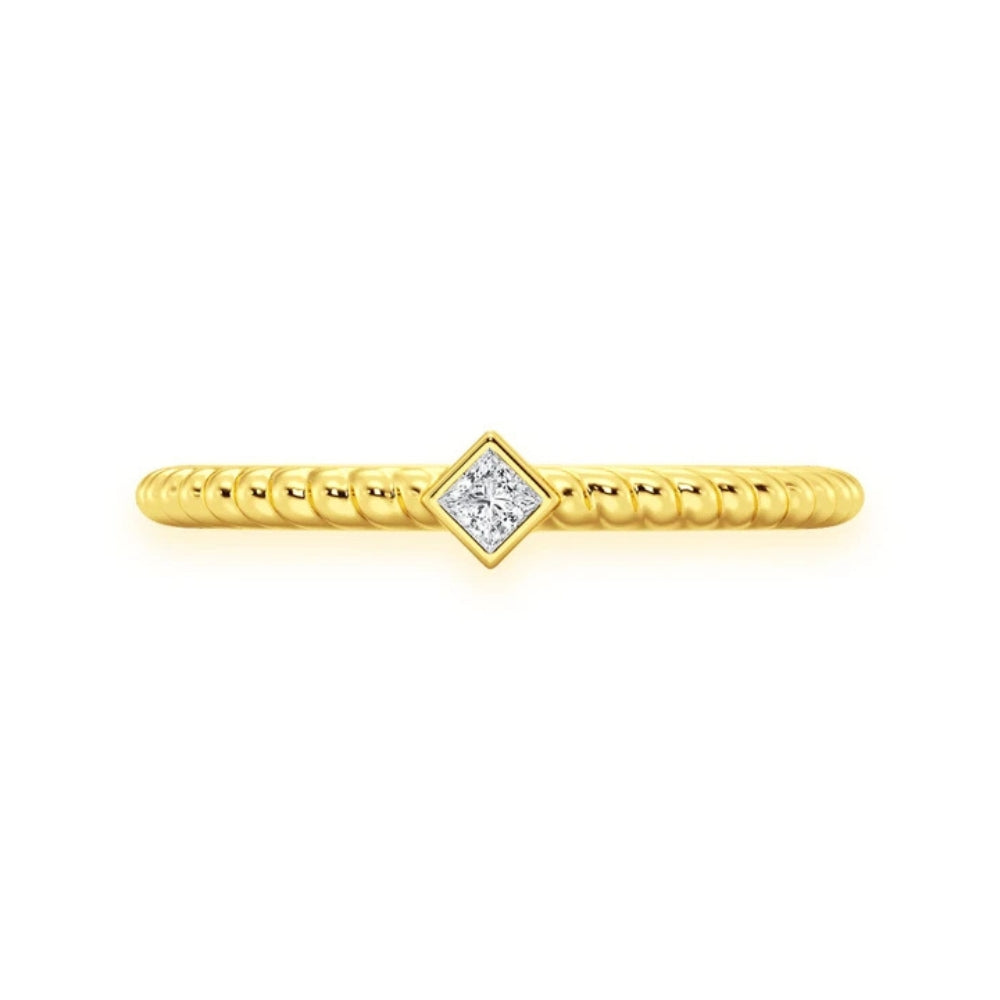 Princess Bezel Rope Diamond Ring 14k Solid Gold 0.05ctw
