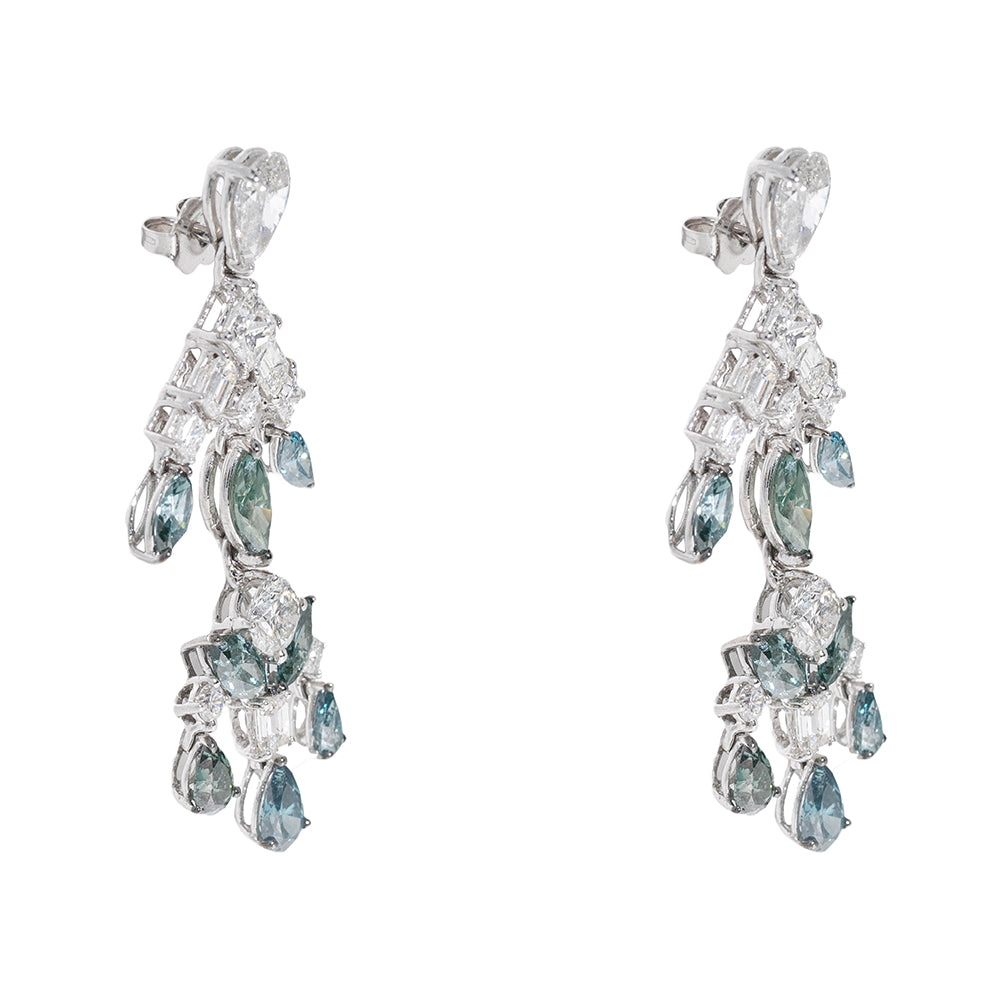 Chandelier Emerald/Diamond Earrings With Blue Diamonds