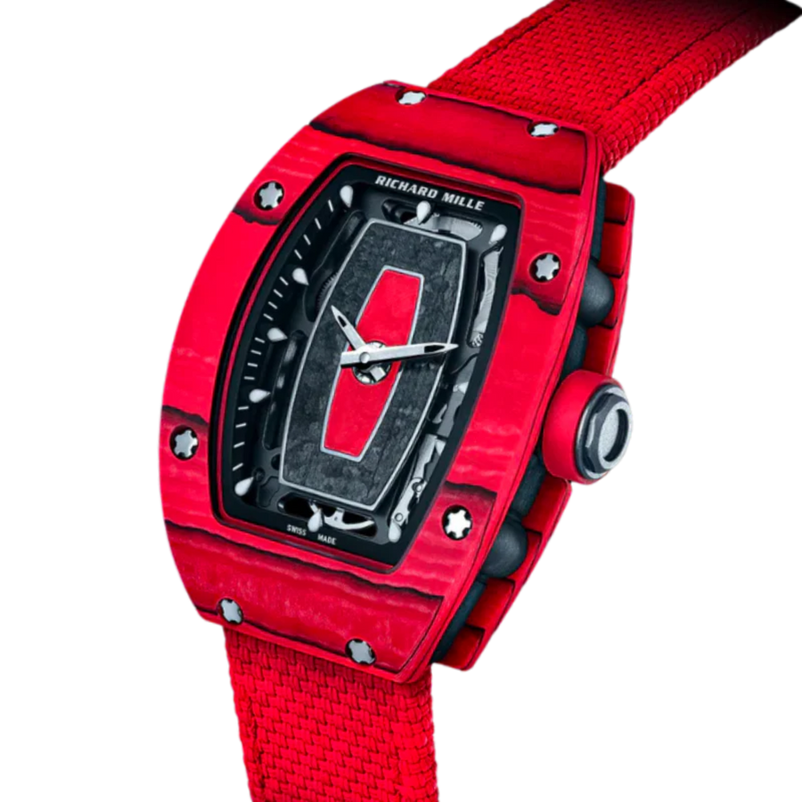 Richard Mille RM 07-01 Carbon TPT Diamond-Set Red Quartz Skeleton Dial Rubber Strap luxury watch at 1Luxury Miami