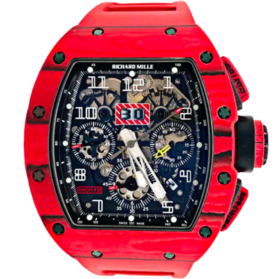 Richard Mille RM 011 Carbon TPT Diamond-Set Rubber Strap luxury watch at 1Luxury Miami