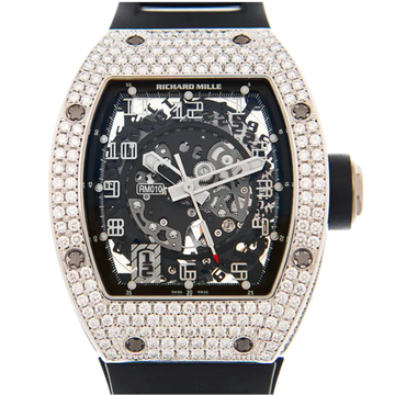 RM 010 White Gold Diamond Automatic Rubber Strap White Gold Diamond Set Case