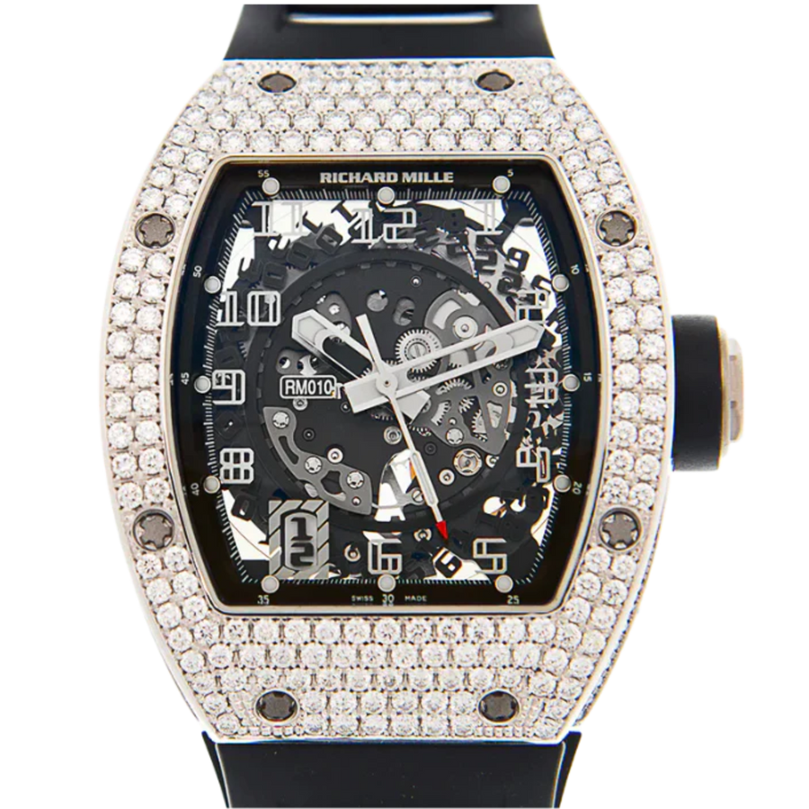 Richard Mille RM 010 White Gold Diamond-Set Rubber Strap luxury watch at 1Luxury Miami